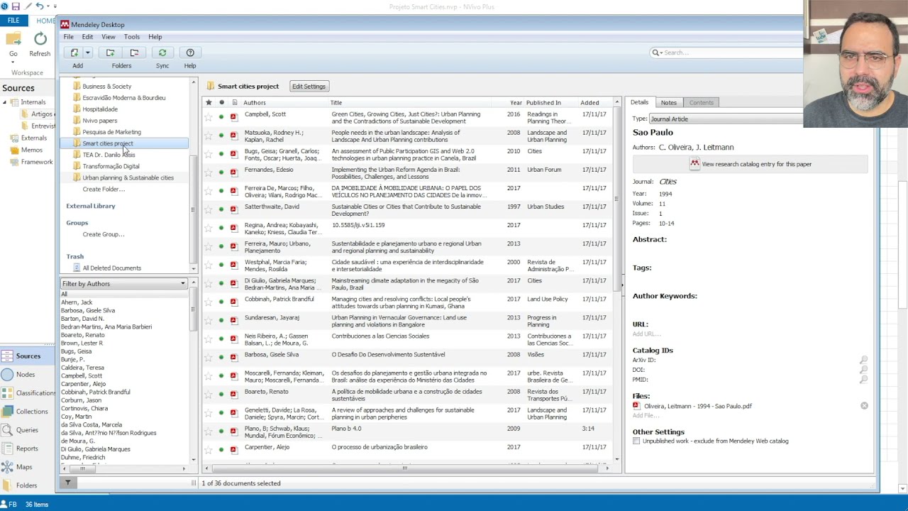 Abertura de um projeto no Nvivo: importação de arquivos, classificações de fontes e Mendeley.
