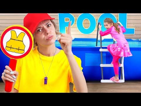 Eva and Mom show safety rules and behavior in the pool