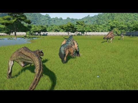 2 Acrocanthosaurus VS 3 Carnotaurus - Jurassic World Evolution