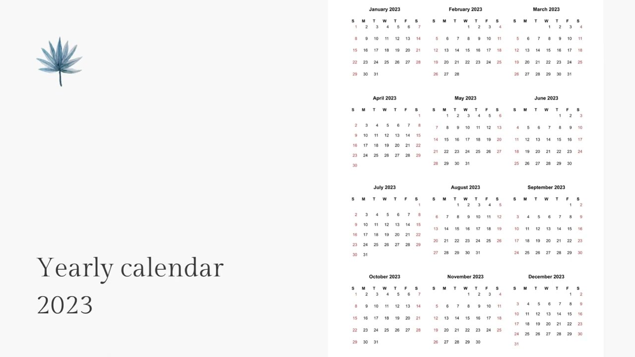 2023 One Page Yearly Calendar| Year 2023 Blank Calendar | PDF, PPT, Word, Excel, Sheet