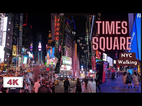 4K NYC Walking - Times Square At Night Autumn 2022 - A Rainy Day At Times Square