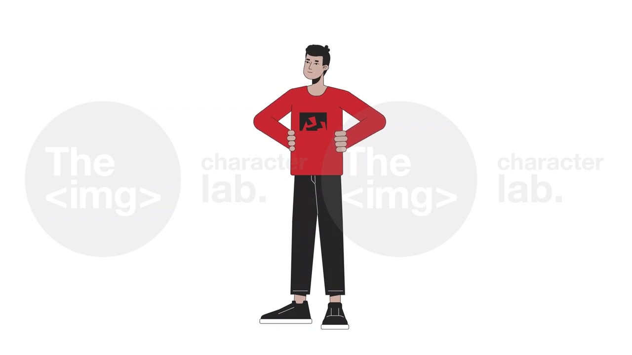 Confident man standing with hands on hips line 2D character animation