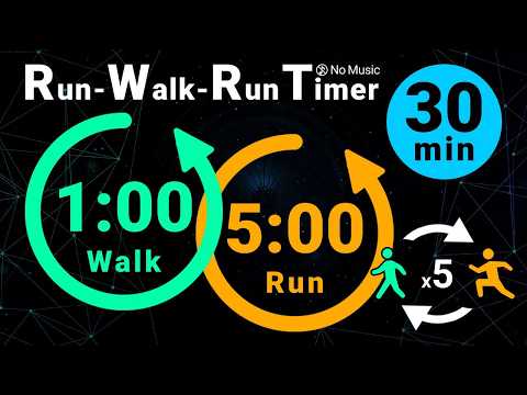 30-Minute Run-Walk-Run Timer: 1min Walk / 5min Run (No Music)