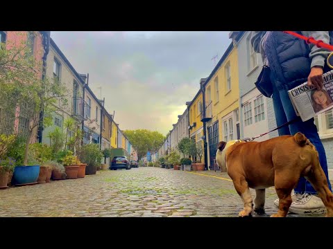 Rain walk from affluent streets of Kensington to Kings Road in London