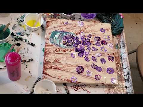 Acrylic Pour Speed Painting of Wood Grain and Jar of Violets Time Lapse With Music Part 2 Enjoy!