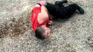 Chris kicked in the balls
