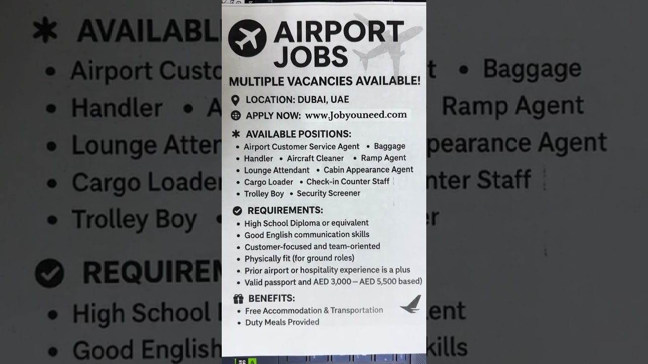 Dubai Airport Jobs 2025 | Now Hiring | Ground Staff, Drivers, Security & More #jobwaveuae #dnatajobs
