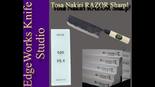 Tosa Nakiri Paper Towel slice test - ALTSTONE FUKAMI 300 & Shapton Glass 500 - Adding Kasumi Finish
