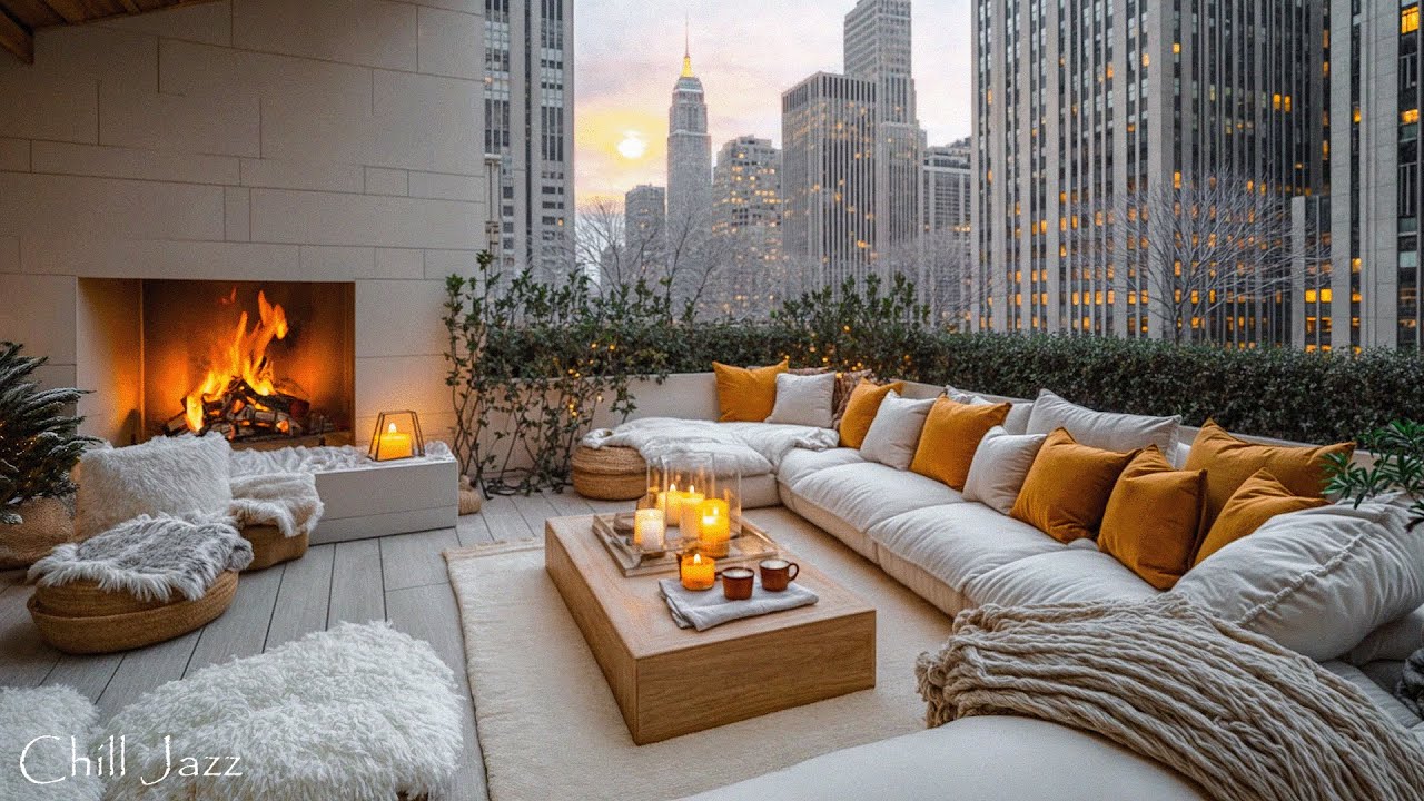 Cozy Winter New York Balcony Ambience with Soothing Instrumental Jazz Music & Piano Bossa Nova❄️