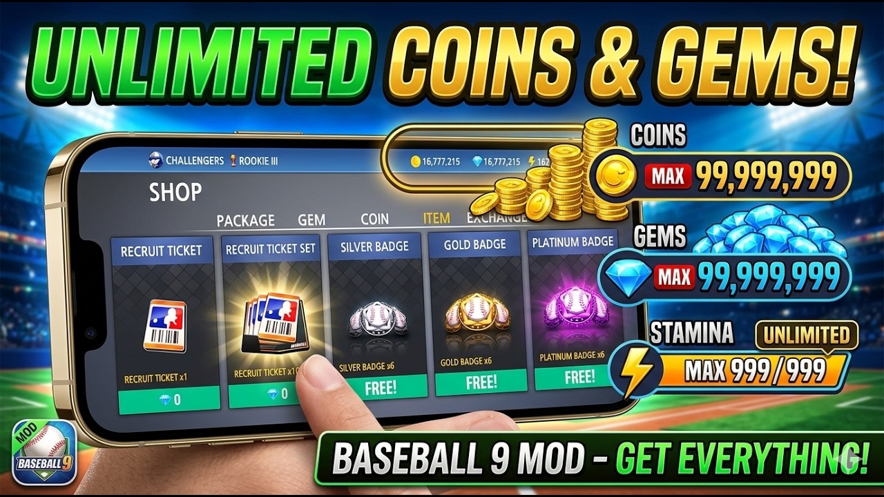 Baseball 9 Hack MOD APK 2026 - How to get Unlimited Gems Coins & Stamina in Baseball 9 (iOS/Android)