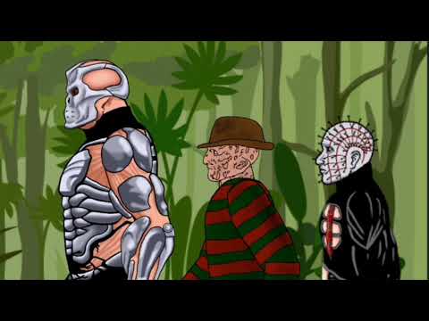 Alastor vs Jason x, Freddy, Pinhead, Cartoon cat, Jason, Scp 106, Slender man, Scp 096, siren head