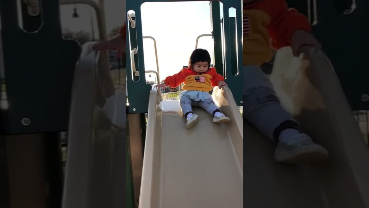 16 month old's first time on a slide 🙋‍♀️ Nailed it. #shorts