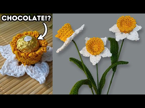 Crochet Daffodil Flower Tutorial: Perfect for Gifting! You can add a chocolate inside it!!!!