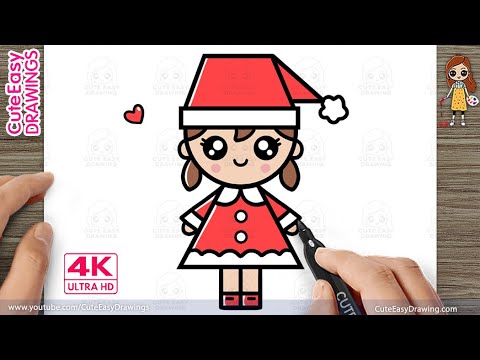 How to Draw a Cute Christmas Girl Doll | Easy Santa Girl Drawing using simple Shapes for Kids!