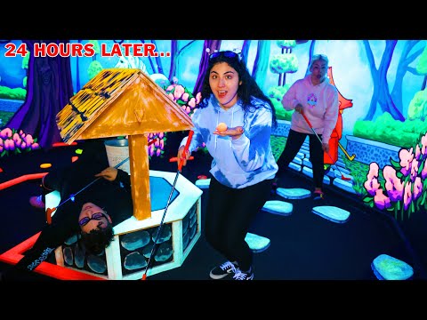 we stayed OVERNIGHT IN A 3D MINI GOLF COURSE!