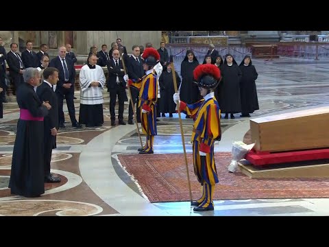 French President Emmanuel Macron pays respects to Pope Francis | AFP