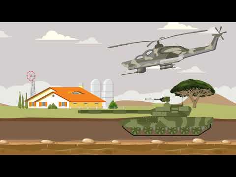 Military machines, army, helicopter, tank animation for kids