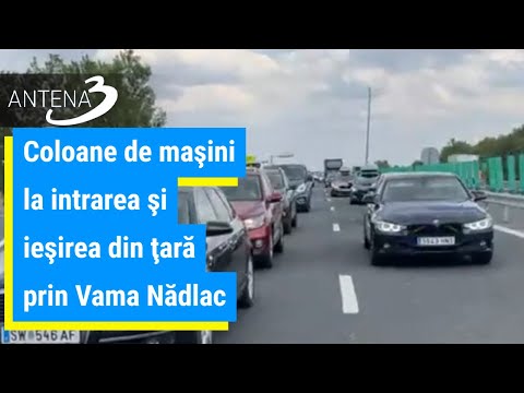 Coloane de maşini la intrarea şi ieşirea din ţară prin Vama Nădlac