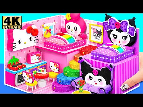 Make Hello Kitty House with Cute My Melody Two Bedroom, Purple Room for Kuromi ❤️DIY Miniature House
