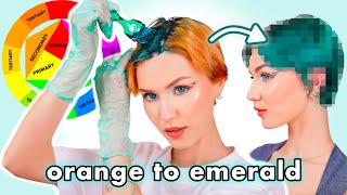 Using Colour Theory to go from ORANGE to EMERALD GREEN HAIR