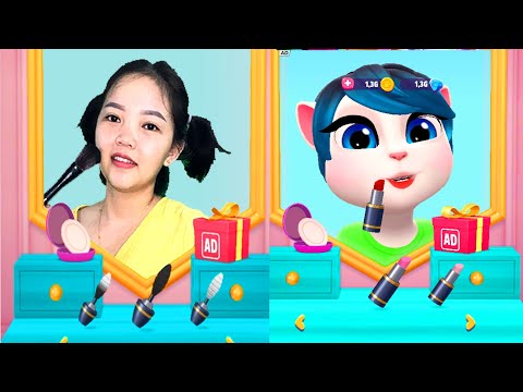 Cute Girl Imitating Angela Makeup - Who Will Be More Beautiful? - My Talking Angela 2 Catch Trend