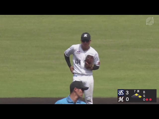 【ファーム】ジャンプ一番!! マリーンズ・松石信八 投手を助けるファインプレー!! 2025年5月16日 千葉ロッテマリーンズ 対 東京ヤクルトスワローズ