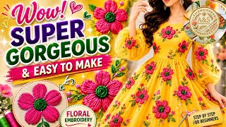 Wow! Super gorgeous & easy to make floral embroidery design for beginners #flowers #embroidery #diy 