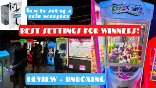 ALIBABA LARGE CLAW MACHINE SETUP, REVIEW, AND UNBOXING! how to set up coin acceptor/coin mech