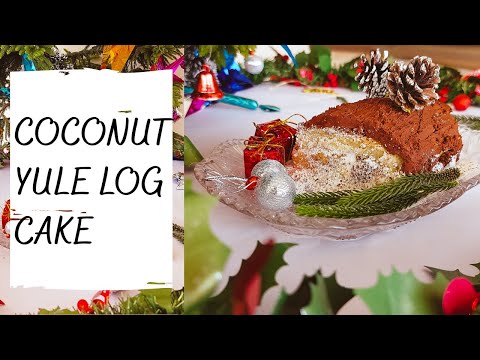 Coconut Yule Log Cake |  Christmas Cake | Eggless Cake