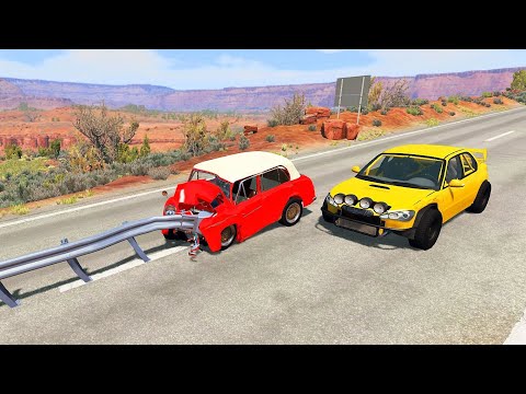High Speed Crashes In Guardrail (Crash Testing) - BeamNG drive Guardrails Crashes (Direct Crashes)