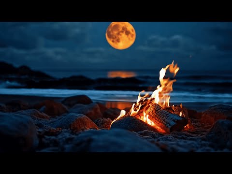 Cozy Night by the Sea & Campfire 🌊🔥 | Relaxing ASMR Ambience