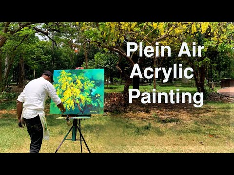 How To Paint Cassia Fistula Flowers & Sonalu | Acrylic Plein Air Painting | Demo by Shahanoor Mamun