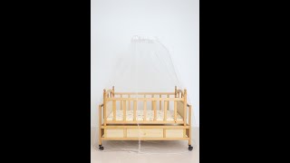 سرير أطفال خشبي / مهد مع درج تخزين وعجلات - ارتفاع قابل للتعديل لحديثي الولادة والأطفال