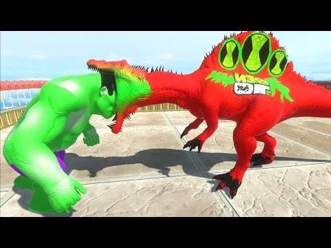 HULK GORO vs BEN 10 SPINOSAURUS DEATH RUN - Animal Revolt Battle Simulator