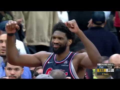 Siakam gets the and-one while elbowing Embiid in the face, Philly challenges and it is overturned