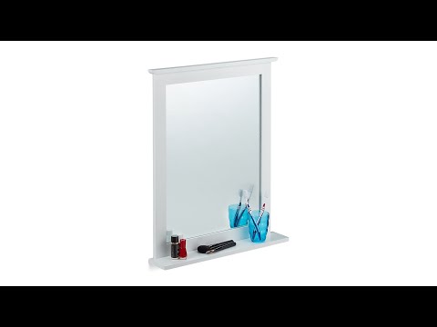 Miroir mural blanc avec tablette bambou Argenté - Blanc - Bambou - Verre - 56 x 68 x 10 cm