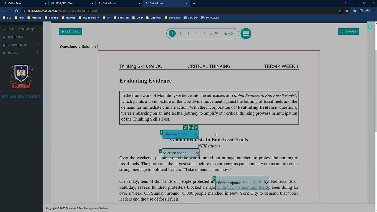 CBT quickly change category and answer in question summary - Exam PDF