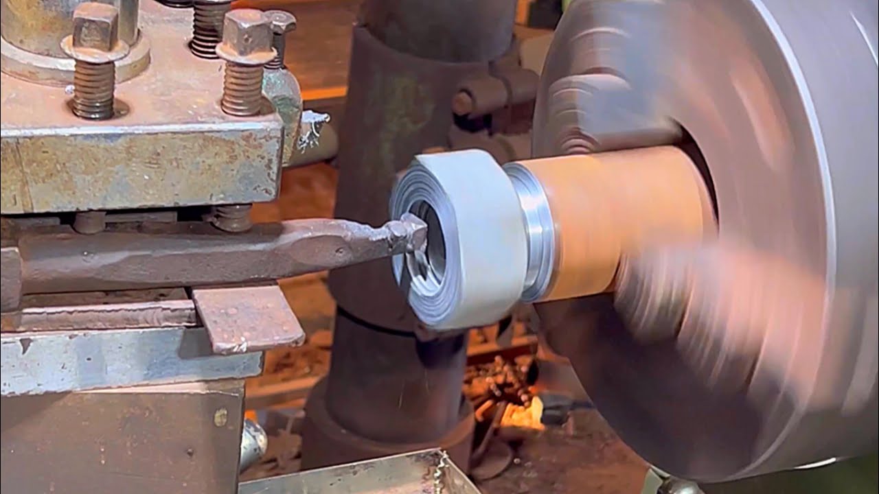 Wonderful process of making v belt pulley axle on lathe machine in local factory || How to make axle