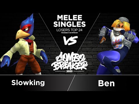 Slowking (Falco) vs Ben (Sheik) - Melee Singles Losers Top 24 - COMBO BREAKER 2023