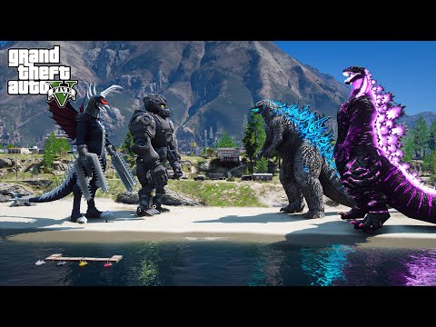 Shin Godzilla, Atomic Godzilla vs Mechani Kong, Gigan - Epic Battle ( GTA V Mods )