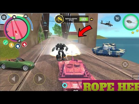 Rope Hero Vice Town - (Rope Hero withPink Tank Fight to Car Robot) Pink TankJumped to Sea Water