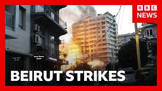 Israel pounds Beirut suburbs after Hezbollah launches rocket barrage | BBC News