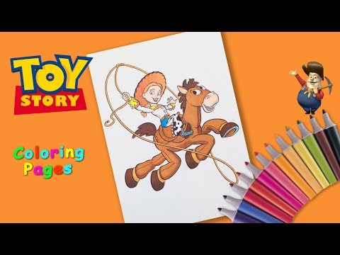 #ToyStory 2 Coloring Pages #forKids How to Draw.  Jessie and Bullseye. Jesse cowboy. Video
