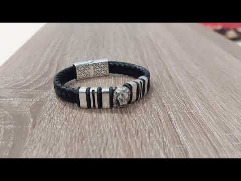 Срібний браслет Лев з натуральної шкіри 19 см - фото 1 - id-p2436981566