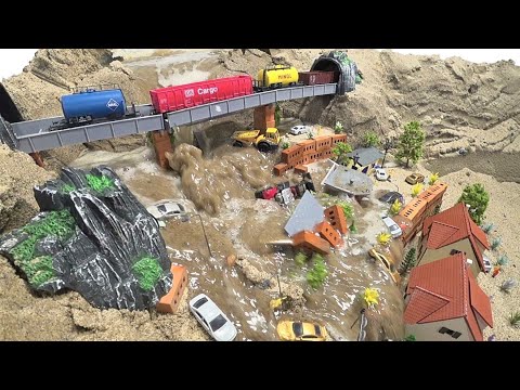 Dam And Train Bridge Collapse Near Town - Diorama Dam Breach
