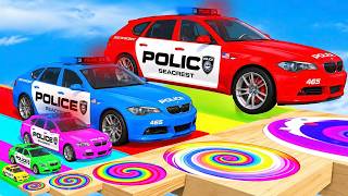 Giant & Small Car vs Portal Trap with Slide Colors – Funny Cars vs Stairs – BeamNG.Drive