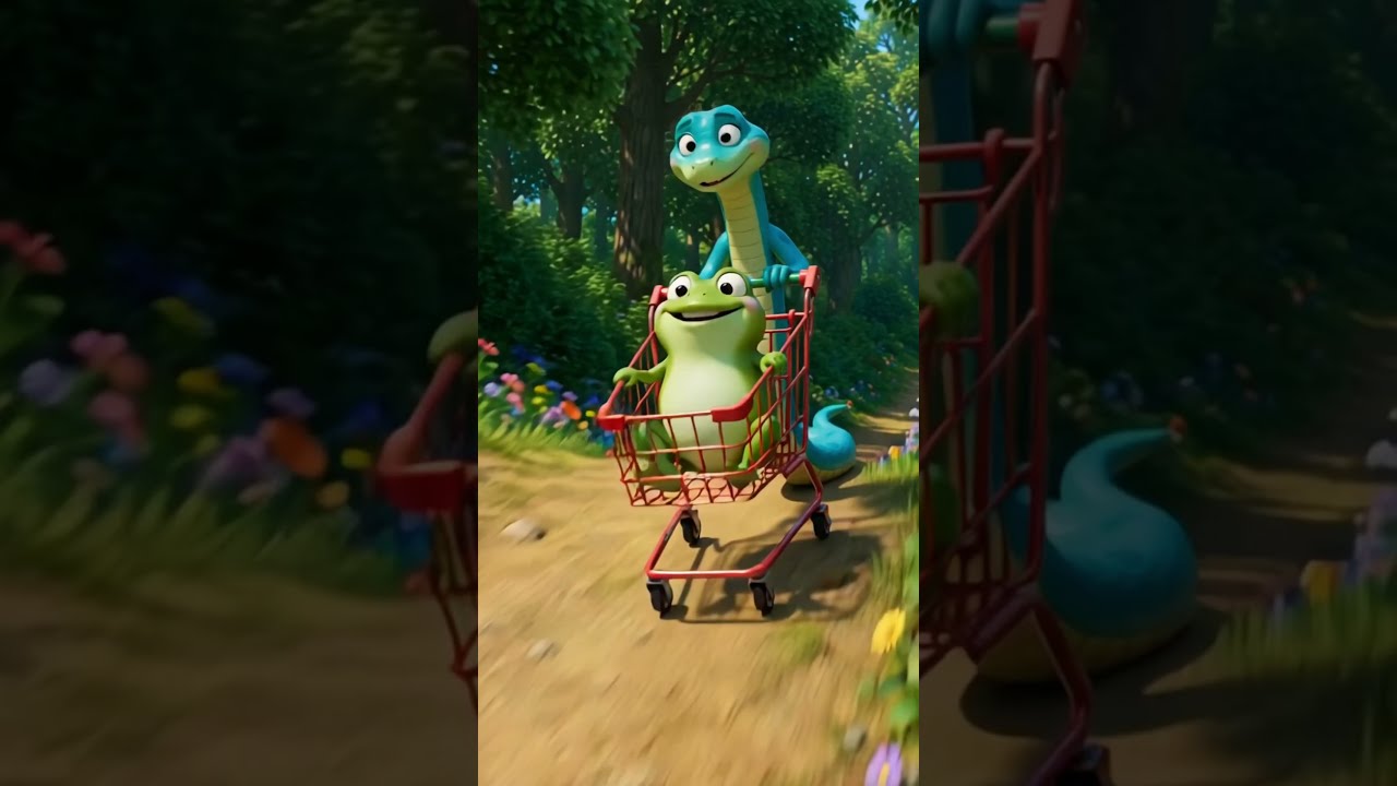 🐸🐍 Frogie & Snake — The Runaway Shopping Cart! 🛒😂 | Funny 3D Cartoon #funnycartoon #3danimation