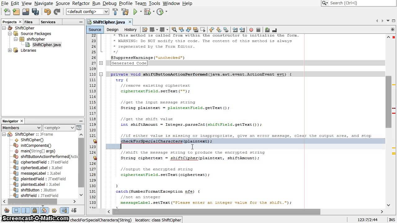 Writing a Shift Cipher application with a GUI in Java