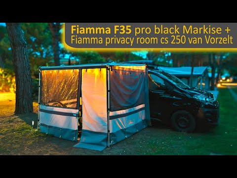 Fiamma F35 pro black Markise + Fiamma privacy room cs light 250 Van Busvorzelt