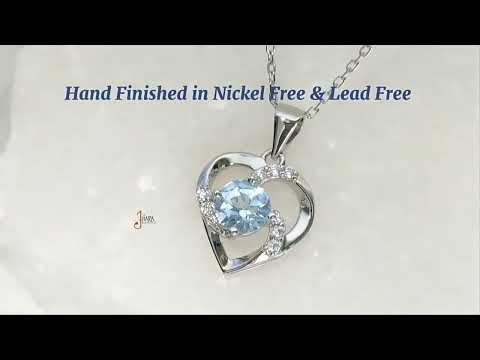925 Sterling Silver Natural Gemstones Jewelry Sky Blue Topaz Rhodium Heart Pendant